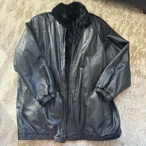 Men's Black Leather Jacket with Fur Collar